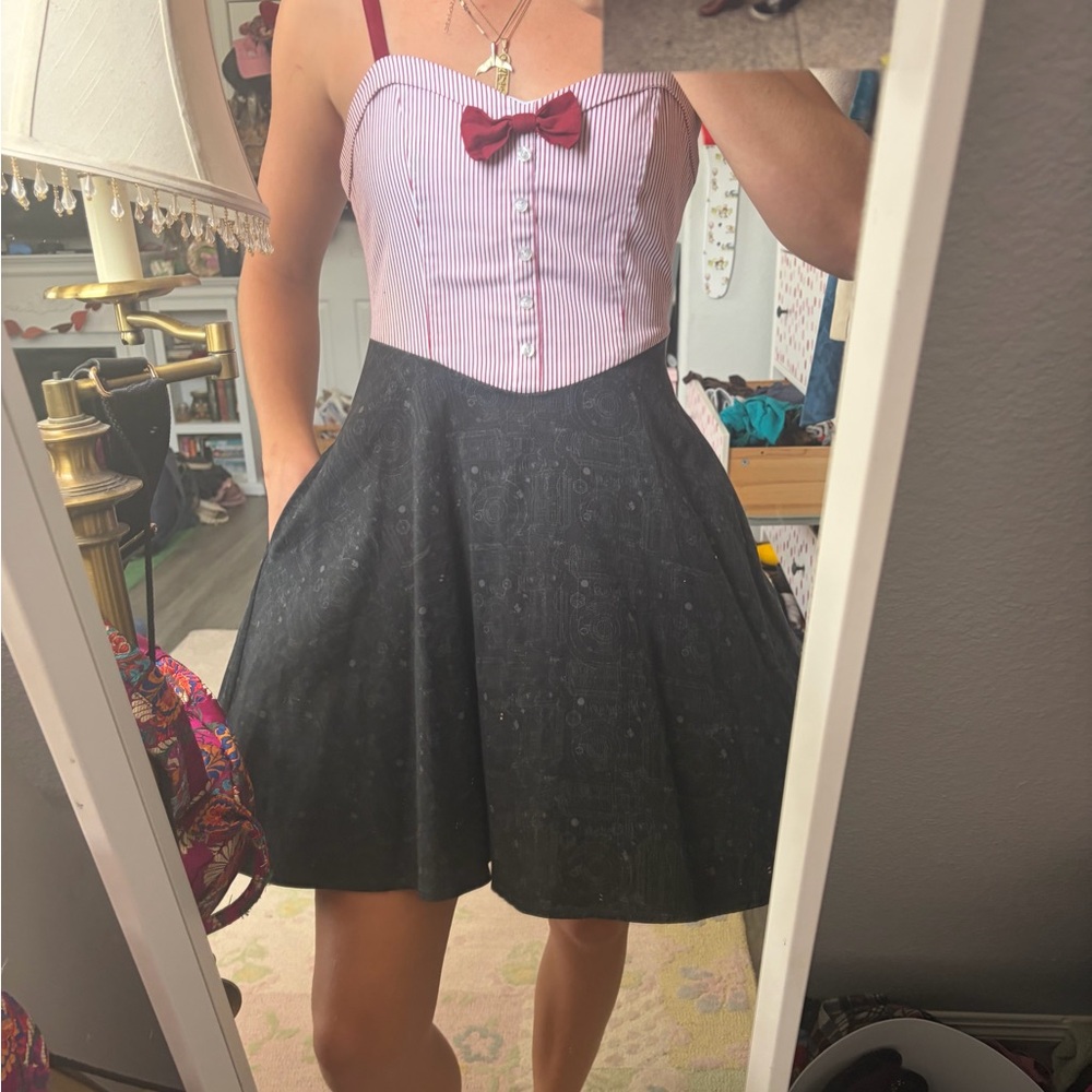 Hot Topic Pink & Black Striped Bustier Mini Dress with Bow